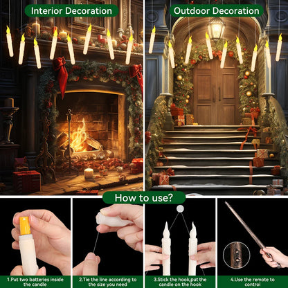 Floating Electronic Candles -  Magic Wand Remote Hanging Candles