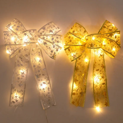 Luminous LED Bow Ribbon Xmas Tree Ornaments