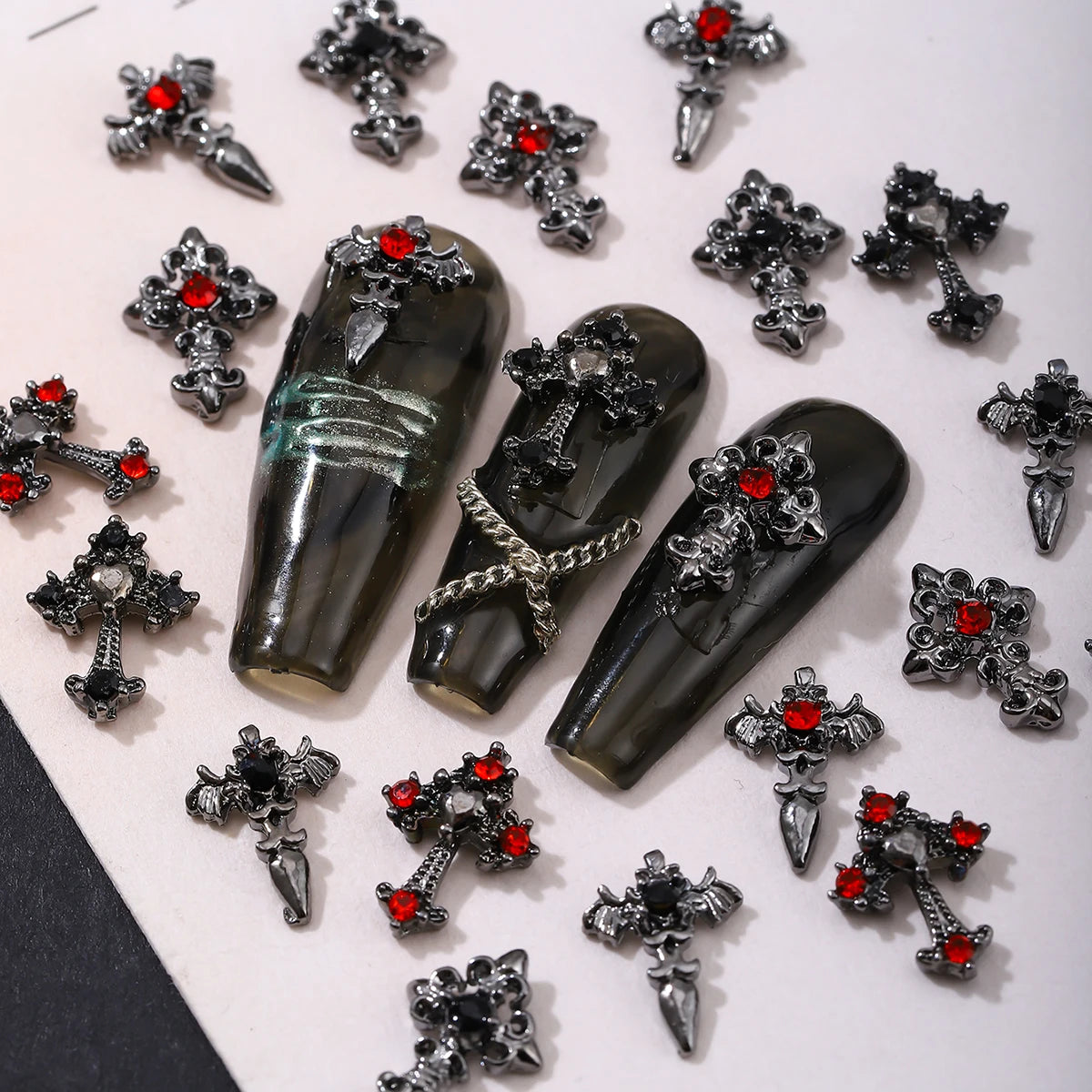 10pcs/pack Punk style three-dimensional cross personalized nail art alloy