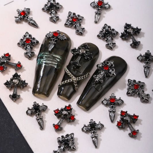 10pcs/pack Punk style three-dimensional cross personalized nail art alloy