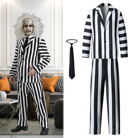 Beetle Juicee Men Black and White Striped Suit