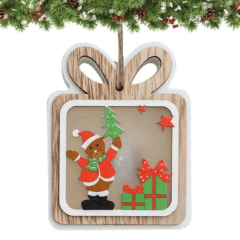 Christmas Wooden Ornaments LED Lighted Farmhouse Decor Wood Tree Embellishments