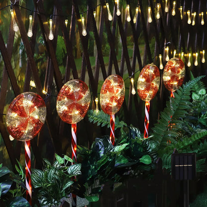 Christmas Crutches Solar Lights Outdoor Lollipop Lamp 5pcs