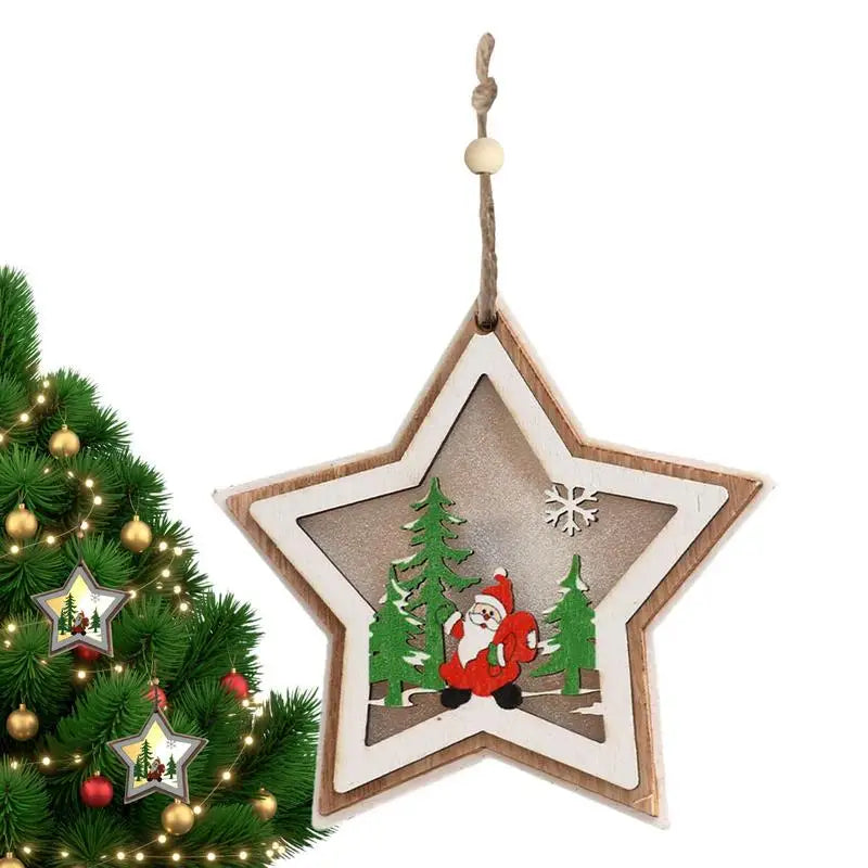 Christmas Wooden Ornaments LED Lighted Farmhouse Decor Wood Tree Embellishments