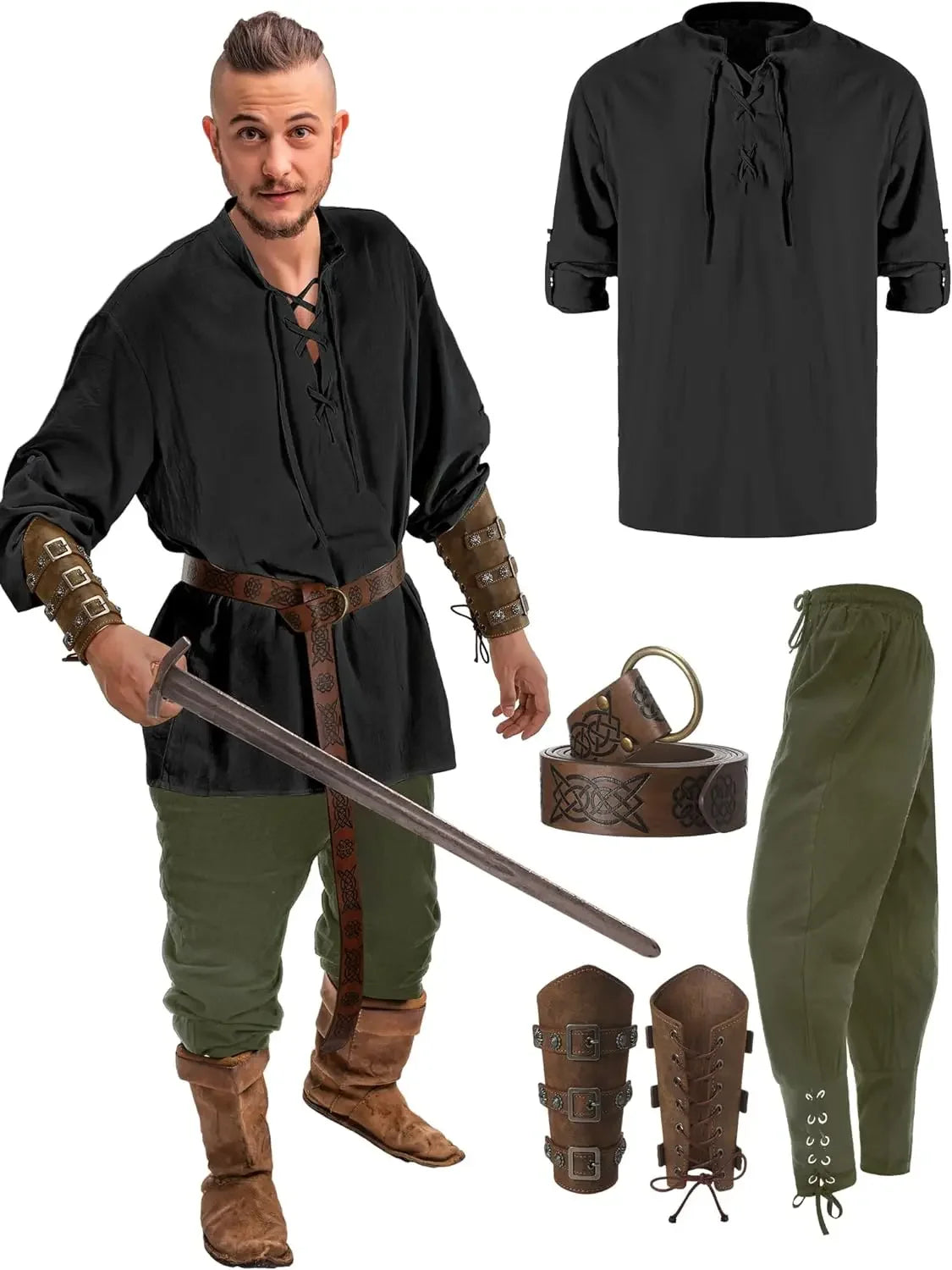 4 Pcs Halloween Men's Renaissance Costume Set