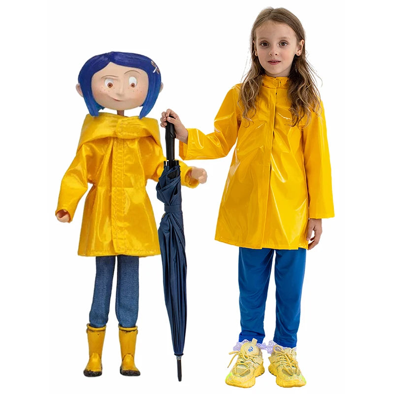 Fairytale Movies Coraline Cosplay Costume Wig Yellow Coat for Adults and Kids - Festivewarehouse™