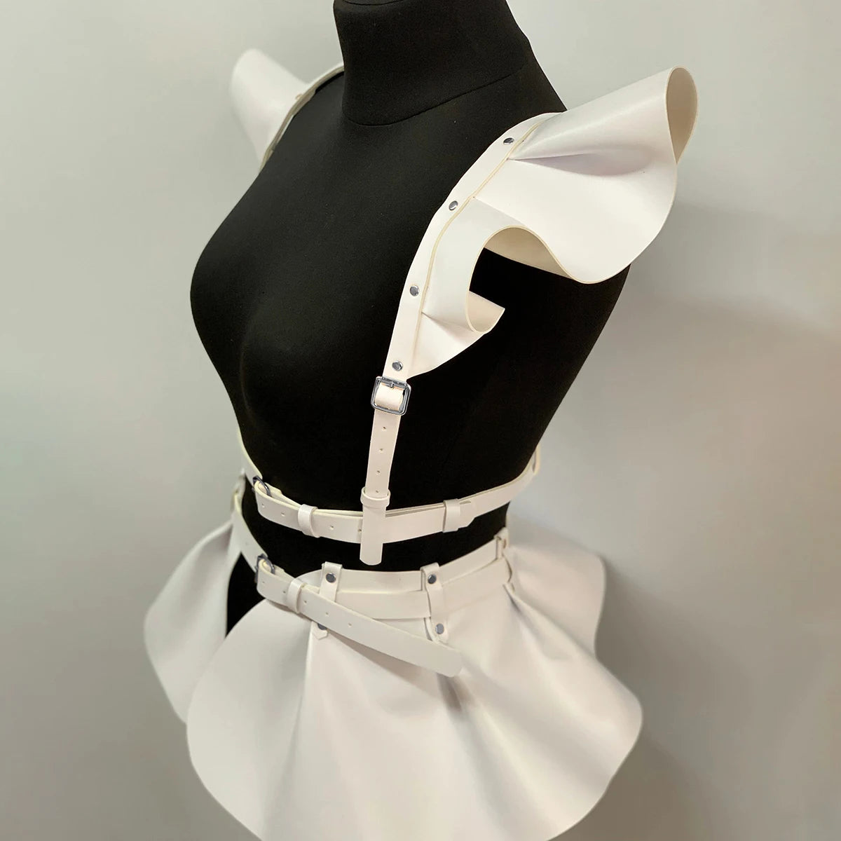 Leather Body Harness Belt Skirt With Ruffle Hem Gothic Style