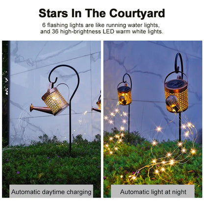 Exquisite Solar Watering Can with Cascading Light LED Fairy Lights