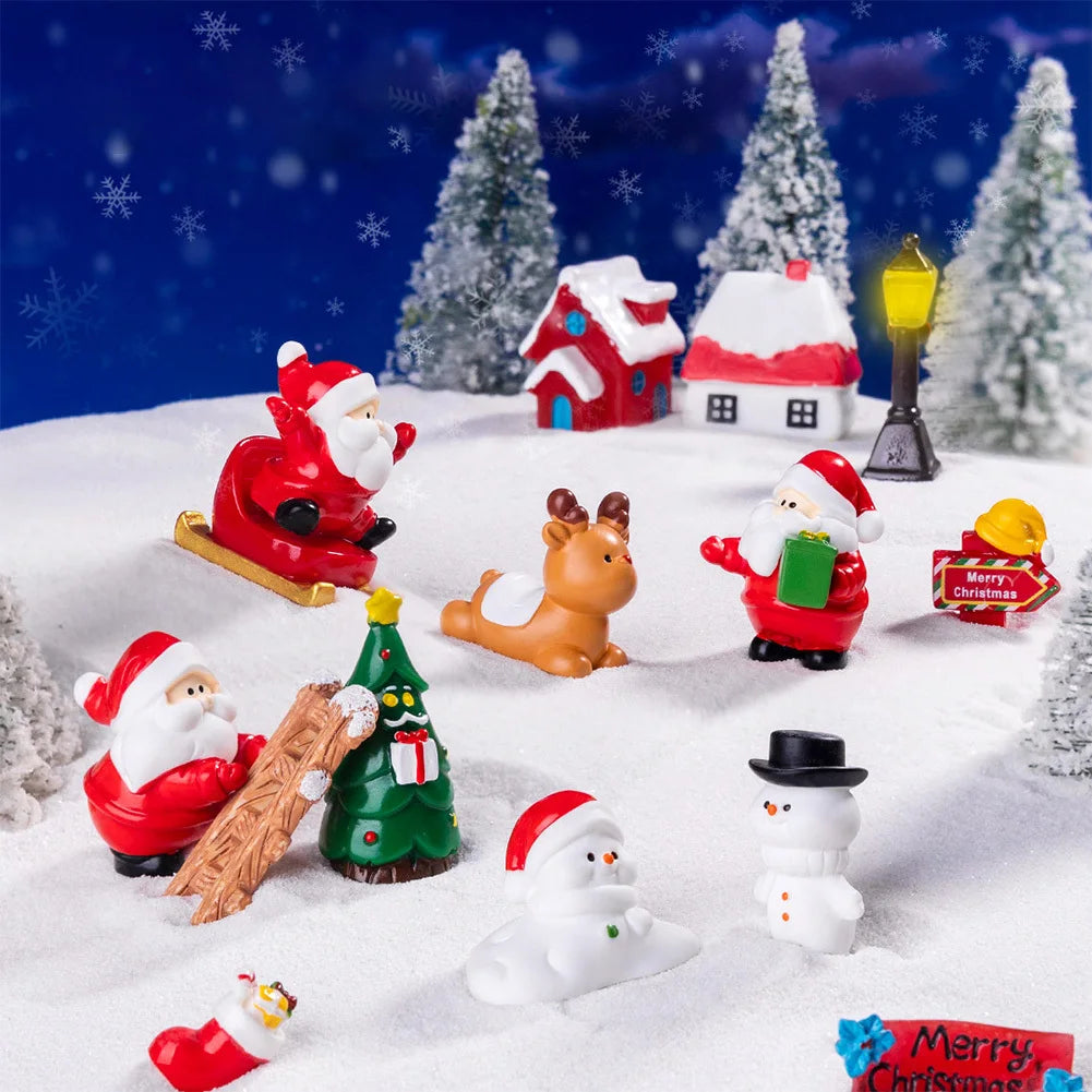 Miniature Christmas Ornaments – Santa, Elk, and Snowman Resin Figurines