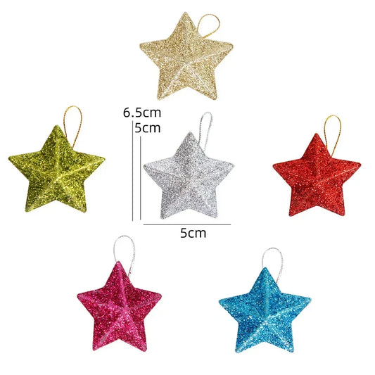 6 Pcs Glitter Star Pendant Christmas Tree Hanging Ornament