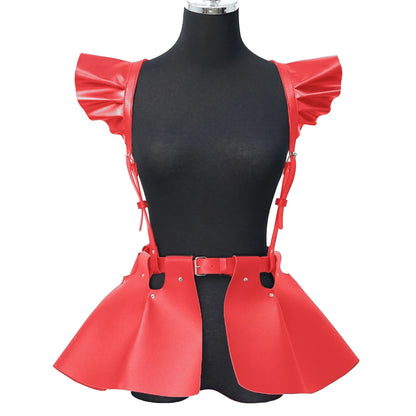 Leather Body Harness Belt Skirt With Ruffle Hem Gothic Style