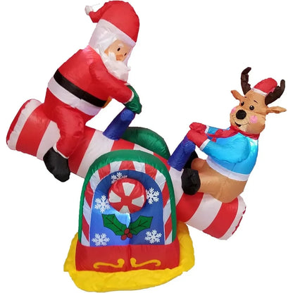 Christmas Inflatable 4 Foot Animated Santa Claus and Reindeer on Teeter Totter Outdoor Yard Decoration Christmas Inflatable