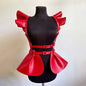 Leather Body Harness Belt Skirt With Ruffle Hem Gothic Style