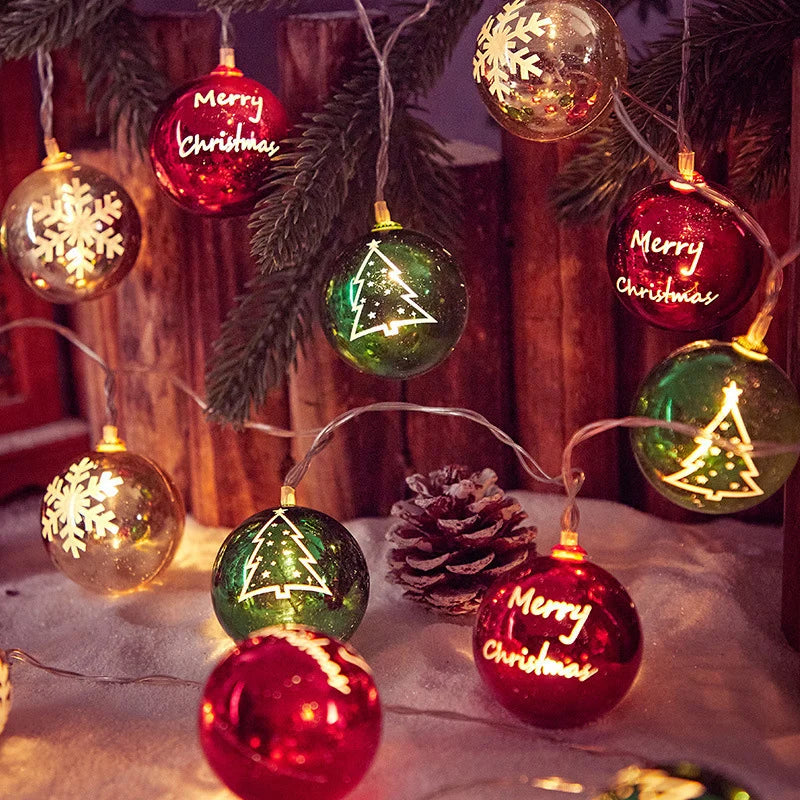 Christmas Ball LED Lights Star Round Xmas Tree Hanging String Lamp