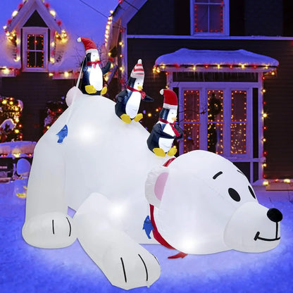 Christmas 7.7(L) x 6 FT(H) Inflatables Lighted Polar Bear with Three Penguins