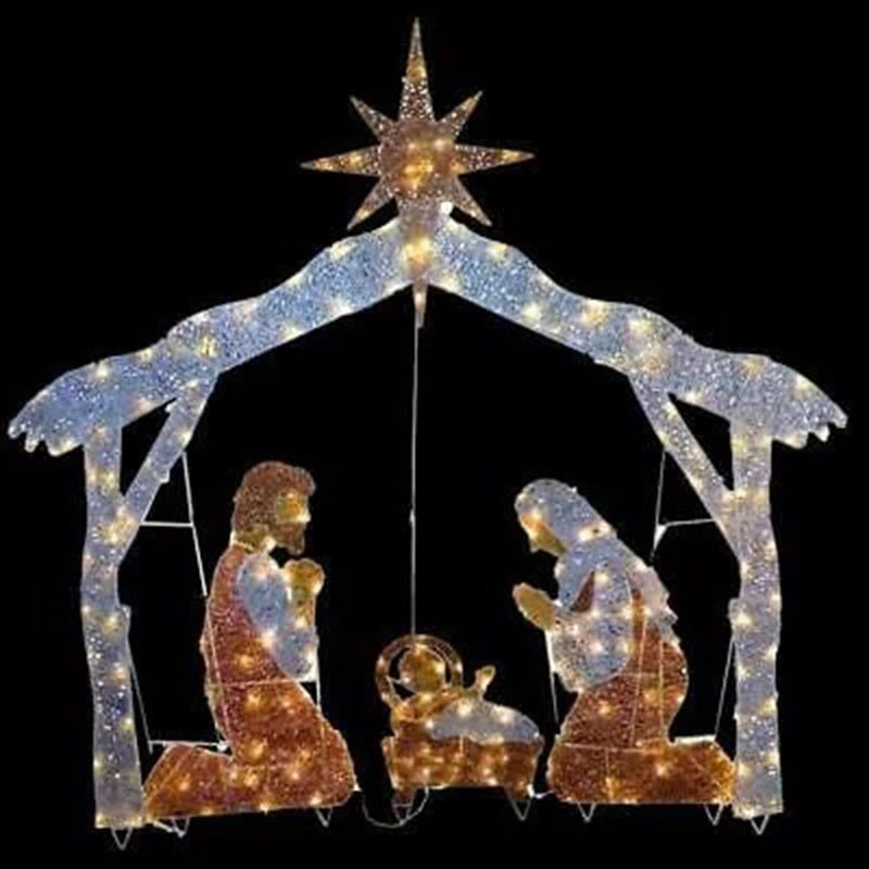 Nativity Scene Ground Insert Card Ornament with LED String Lights