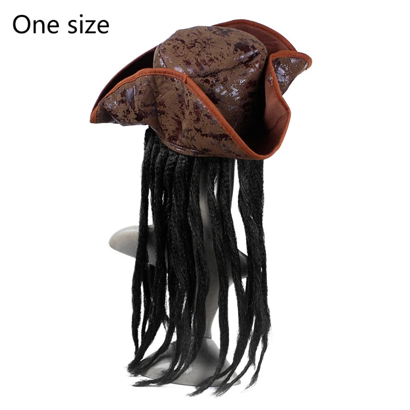 Pirate Captain Hat Costume and Headgear Braids Wig for Men and Women