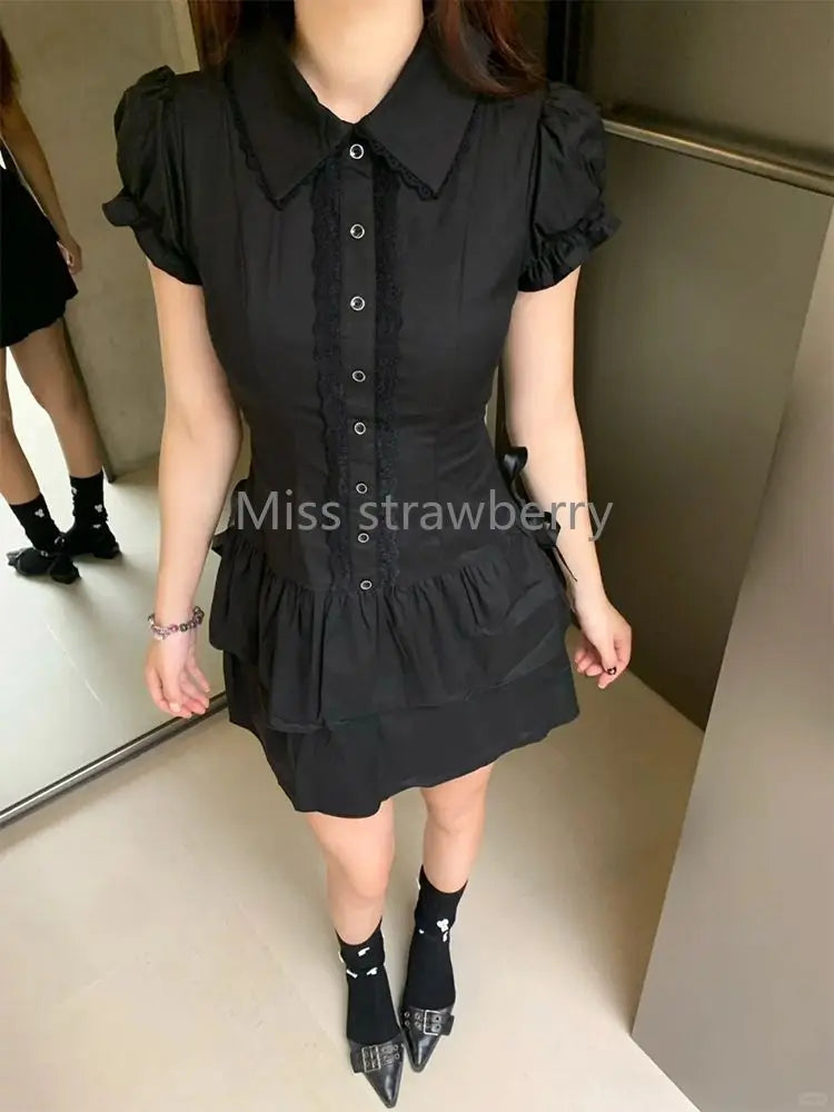 Summer Chic Vintage Black Short Sleeve Dress