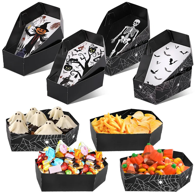 12/24Pcs Halloween Paper Food Serving Trays