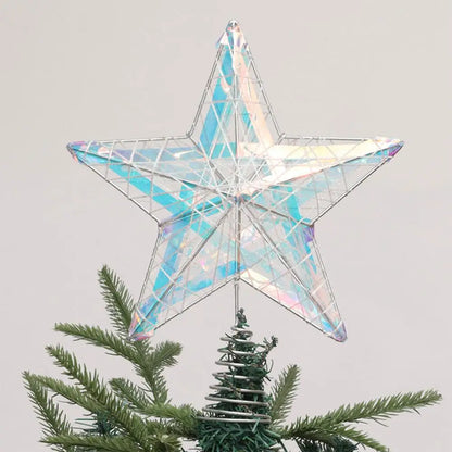 3D Metal Star Tree Topper with Fluorescent Ribbons – Christmas Party Decoration