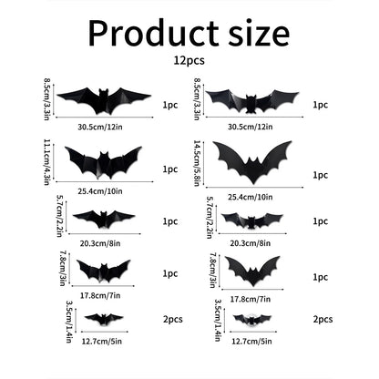 12-24-36 pcs Halloween Bats Wall Decor - Lighted 3D Bat Stickers for Party Window Door