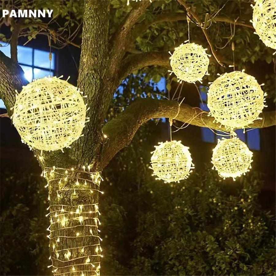 LED Round Rattan Ball Christmas Fairy Lights for Home Garden Decoration