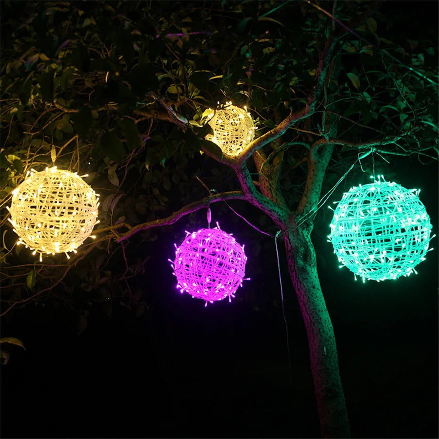 LED Round Rattan Ball Christmas Fairy Lights for Home Garden Decoration