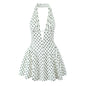 YENKYE French Style Retro Polka Dot Deep V Halter Dress