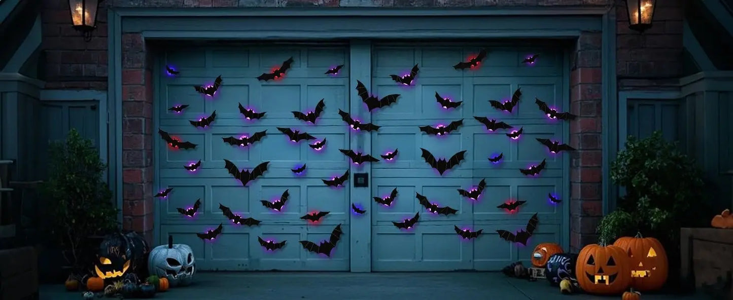 12-24-36 pcs Halloween Bats Wall Decor - Lighted 3D Bat Stickers for Party Window Door