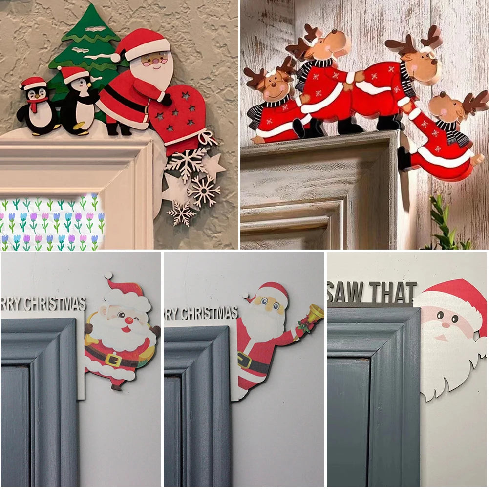 Wooden Christmas Door Frame Decoration Santa Claus