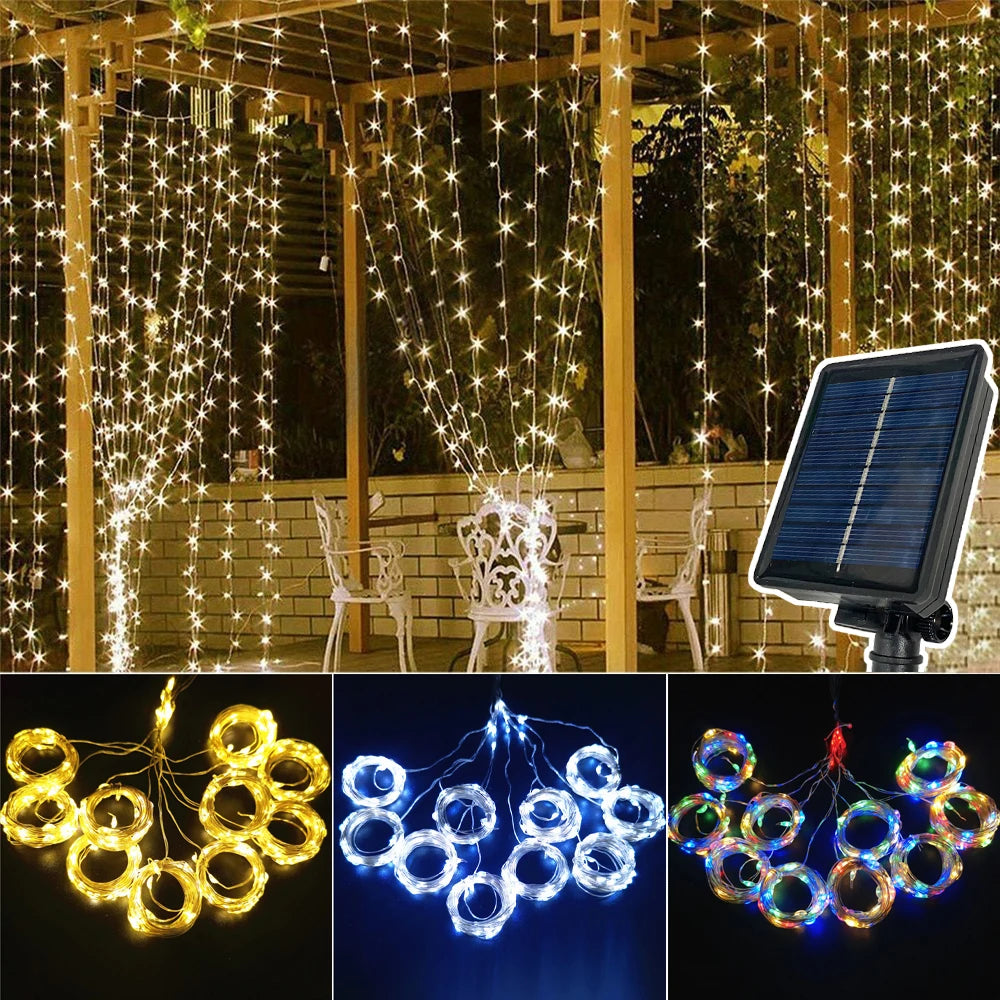 Solar Curtain Garland Led Lights