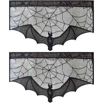1pc Halloween Lace Curtain Black Bat Spider