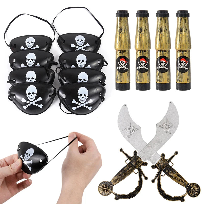 Pirate Eye Patch Coins Ship Balloons Skull Hat for Kids