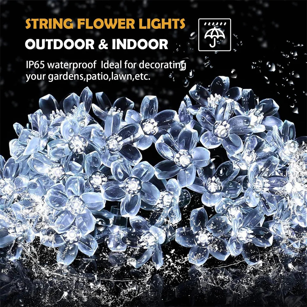 Outdoor Solar Flower String Lights Waterproof Fairy Light Decorations