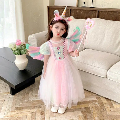Girls' New Pearl Gradient Sequin Princess Dress