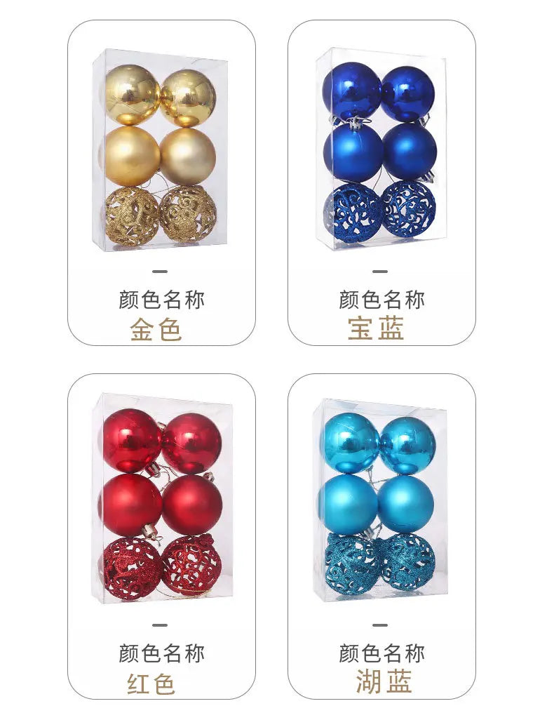 Colorful Hollow Christmas Tree Hanging Balls – 6pcs Electroplated Set