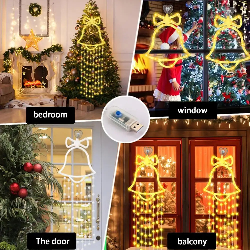 Christmas Bell  Window Curtains Lights LED