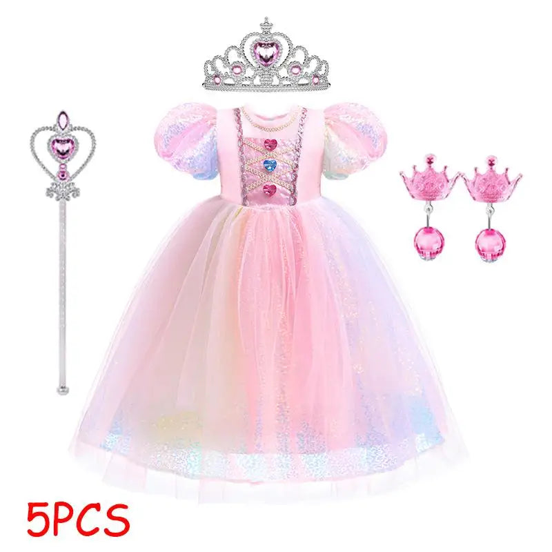 Girls' New Pearl Gradient Sequin Princess Dress
