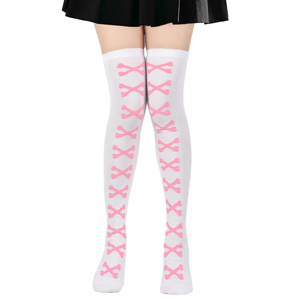 Womens Bone Thigh High Stockings