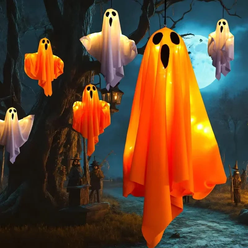 Glowing White Ghost LED Hanging Ghosts