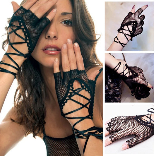 Fishnet Mesh Lace Wrist Band Fingerless Glove