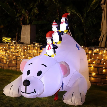 Christmas 7.7(L) x 6 FT(H) Inflatables Lighted Polar Bear with Three Penguins