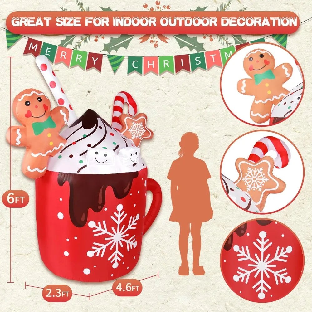 6-foot Giant Inflatable Outdoor Christmas Decorations, LED Lights Toys