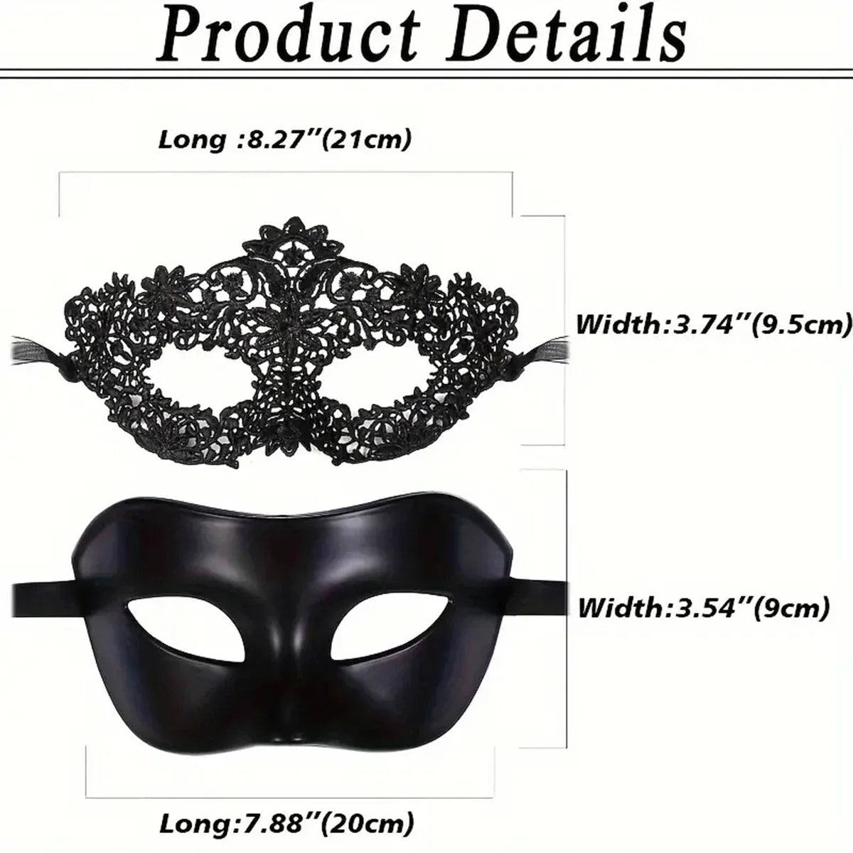 2pcs Elegant Black Lace Masquerade Mask