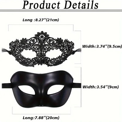 2pcs Elegant Black Lace Masquerade Mask