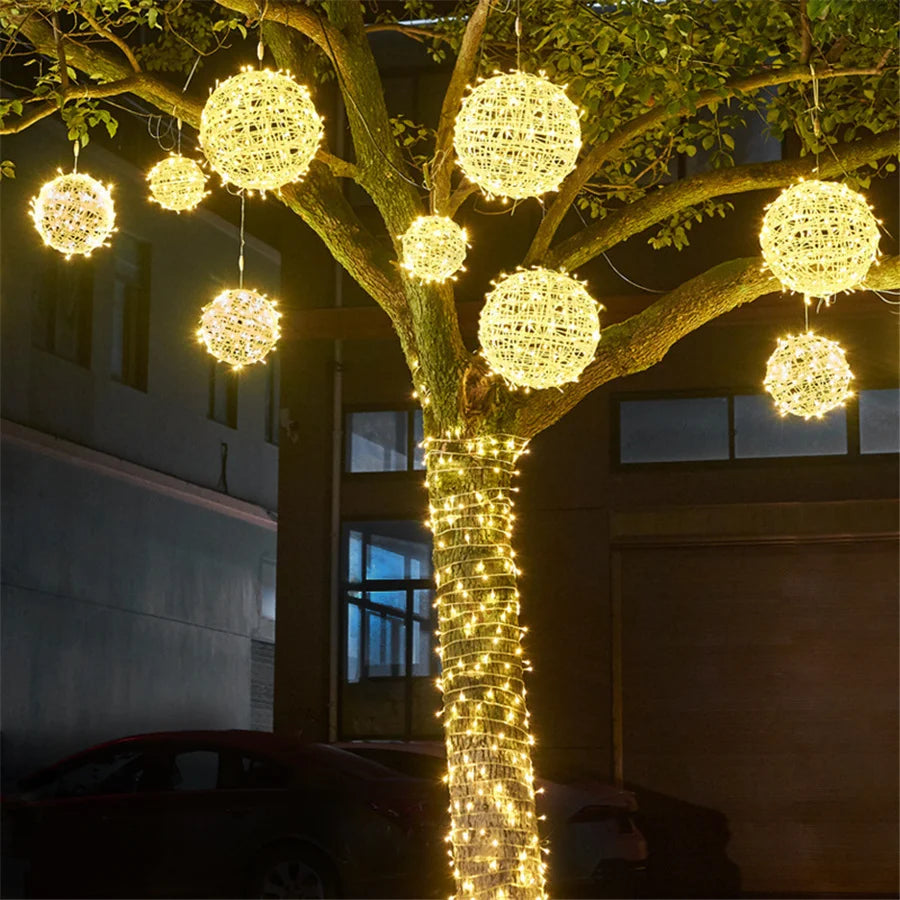 LED Round Rattan Ball Christmas Fairy Lights for Home Garden Decoration