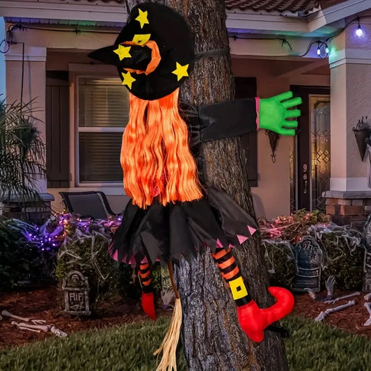Halloween Orange Hair Witch Climbing Tree Decoration