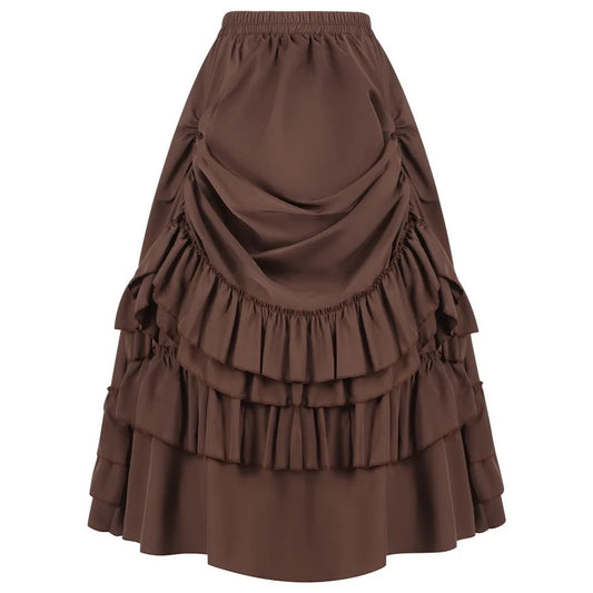 Brown Ruffled High Waisted Long Victorian Skirt