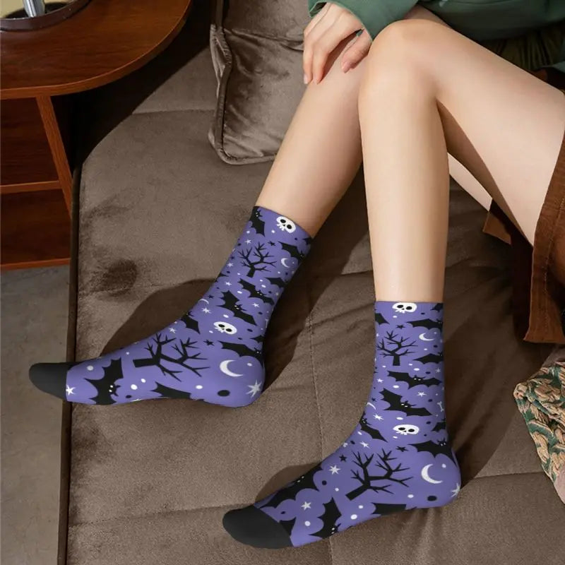 Spooky Bats Skull Crew Socks Unisex