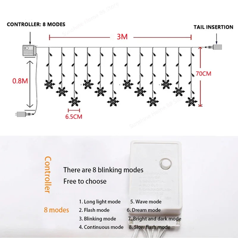 Led Snowflake Curtain Garland